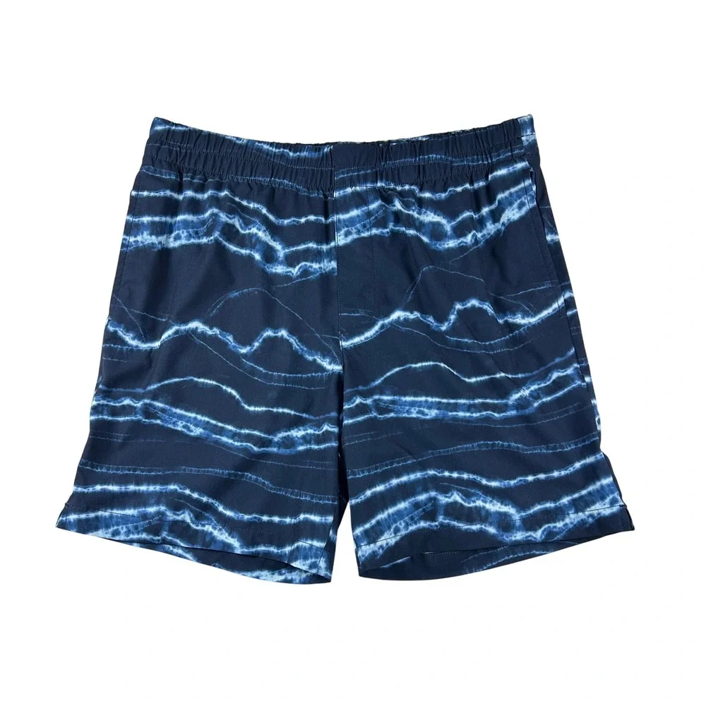 Banana Republic Mens Hybrid Shorts Blue Tie Dye Wave Elastic Waist Size M 664832